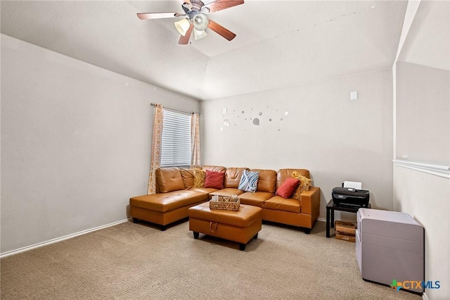 6804 Bayberry Dr, Killeen, TX 76542 - carpeted living area with a ceiling fan and vaulted ceiling