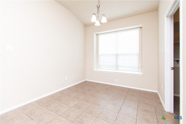 7010 Cokui Dr, Killeen, TX 76542 - empty room with light tile patterned floors, a chandelier, and lofted ceiling