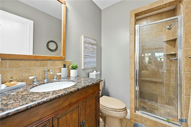 913 Southridge Rd, Salado, TX 76571 - full bath featuring vanity, a stall shower, and backsplash