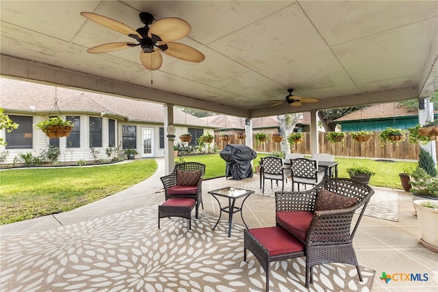 1207 Old Homestead, Seguin, TX 78155 - view of patio / terrace with ceiling fan, outdoor dining space, and a grill