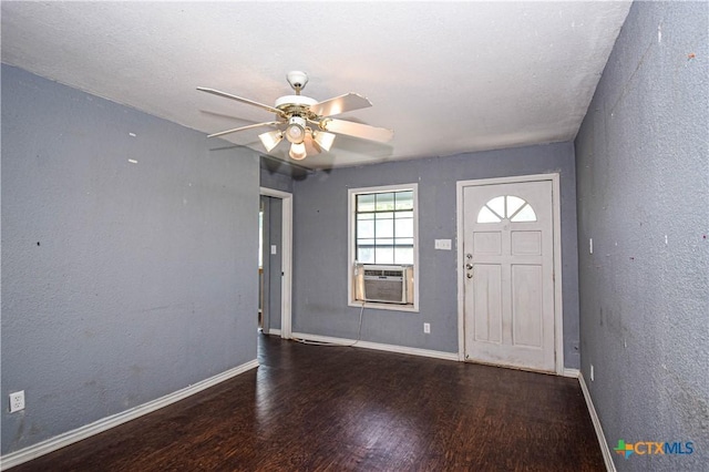 202 Margaret Lee St, Copperas Cove, TX 76522 - foyer entrance with wood finished floors, cooling unit, a ceiling fan, and a textured wall