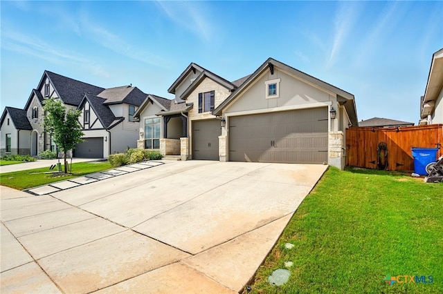 1911 Peres St, New Braunfels, TX 78132 - view of front of home with stone siding, concrete driveway, and a garage