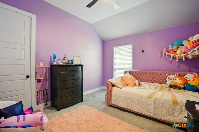 1911 Peres St, New Braunfels, TX 78132 - carpeted bedroom featuring lofted ceiling, a ceiling fan, and baseboards