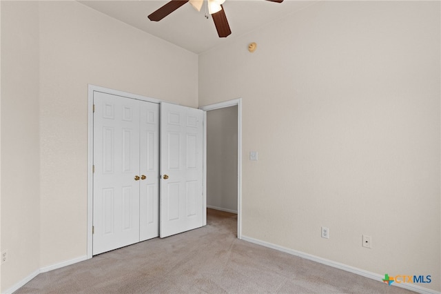 3102 Wisteria Ln, Killeen, TX 76549 - unfurnished bedroom with light colored carpet, a closet, and a ceiling fan