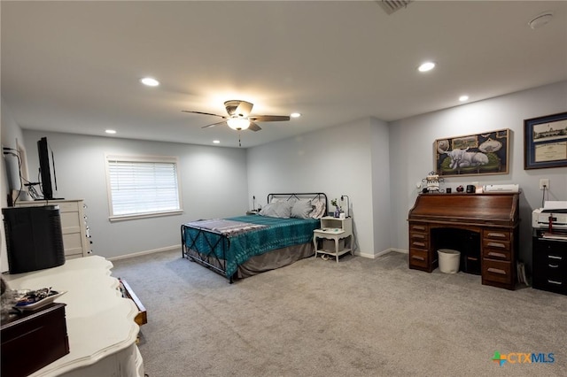 108 Elaine St, Victoria, TX 77904 - bedroom with recessed lighting, carpet flooring, baseboards, and a ceiling fan