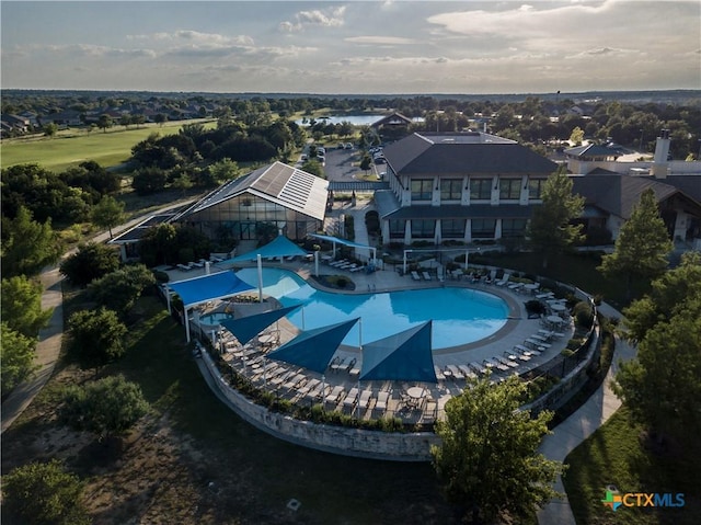 pool with a patio