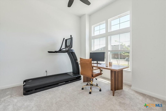 288 Smithsonian Ln, Kyle, TX 78640 - office space with a ceiling fan, baseboards, and light colored carpet