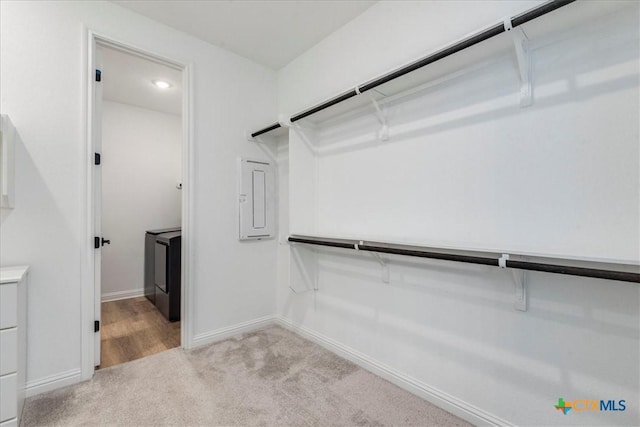 288 Smithsonian Ln, Kyle, TX 78640 - spacious closet featuring electric panel, light carpet, and washer / clothes dryer
