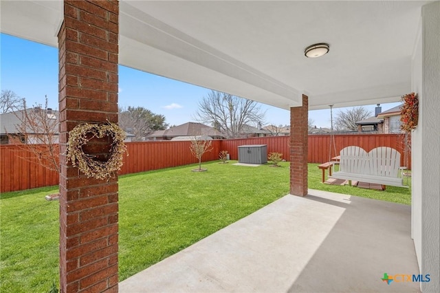 view of yard featuring a fenced backyard and a patio