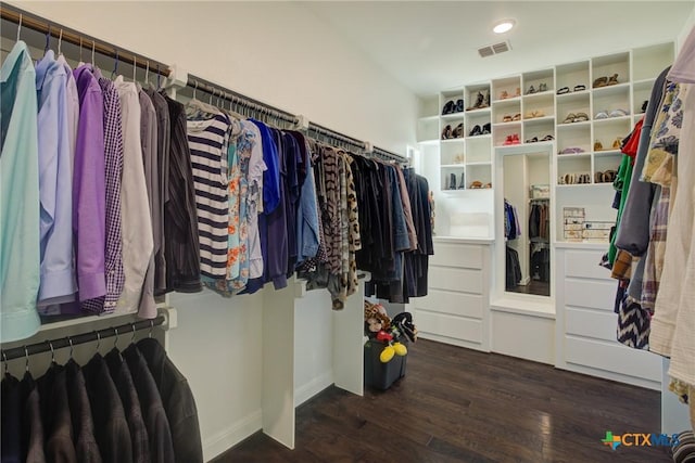 walk in closet with wood finished floors