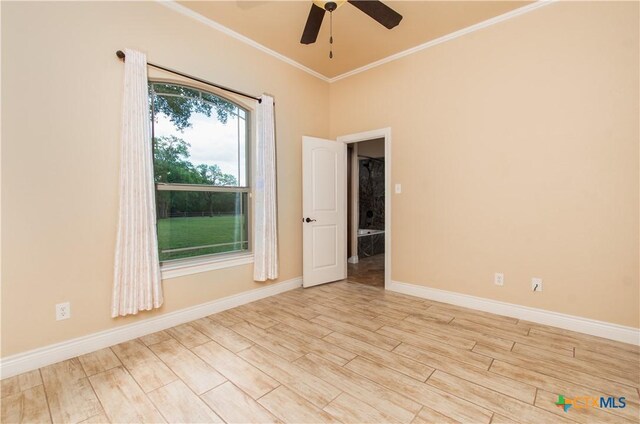 4360 Flint Oak Dr, Belton, TX 76513 - empty room with wood finished floors, a ceiling fan, ornamental molding, and baseboards