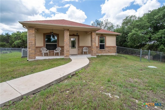 4360 Flint Oak Dr, Belton, TX 76513 - rear view of house featuring stone siding, stucco siding, and central AC unit