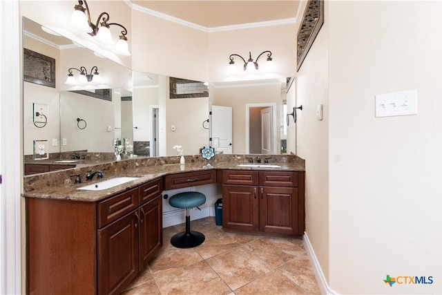 4360 Flint Oak Dr, Belton, TX 76513 - full bathroom with ornamental molding, double vanity, and tile patterned flooring