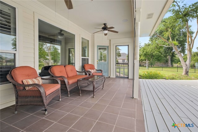 20904 Apache Plum Ln, Pflugerville, TX 78660 - view of patio / terrace with ceiling fan, an outdoor hangout area, and a deck
