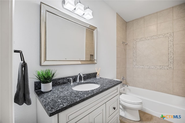20904 Apache Plum Ln, Pflugerville, TX 78660 - bathroom with vanity, toilet,  shower combination, and tile patterned flooring