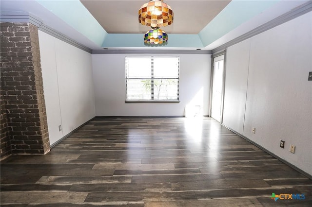 empty room featuring wood finished floors and a raised ceiling