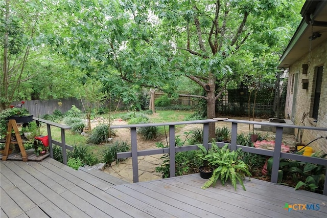 deck with a fenced backyard
