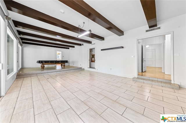 interior space featuring beamed ceiling and billiards