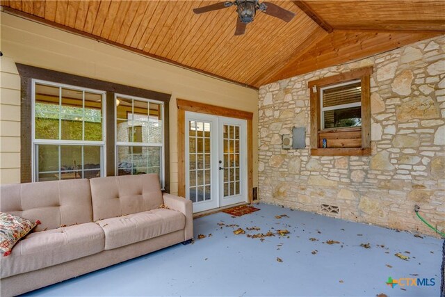 view of patio / terrace with ceiling fan, french doors, and an outdoor hangout area