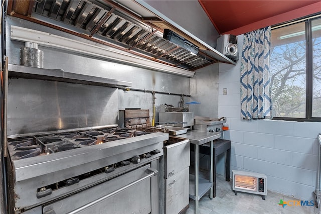 kitchen with high end stainless steel range oven and a healthy amount of sunlight