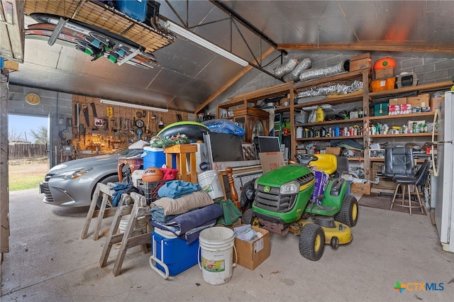 garage featuring refrigerator