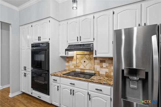 kitchen with white cabinetry and black appliances