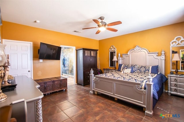 bedroom with visible vents and ceiling fan