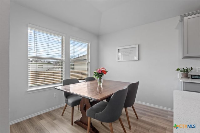 dining space featuring plenty of natural light and light hardwood / wood-style floors