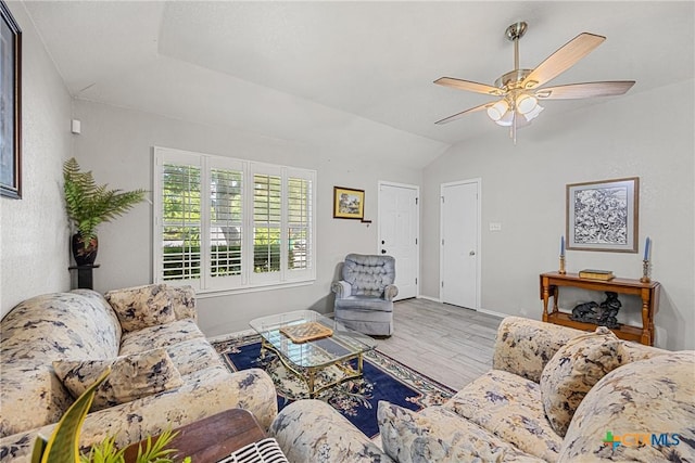 504 Surghnor St, Belton, TX 76513 - living area with wood finished floors, a ceiling fan, and vaulted ceiling
