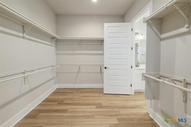 walk in closet featuring sink and light hardwood / wood-style floors