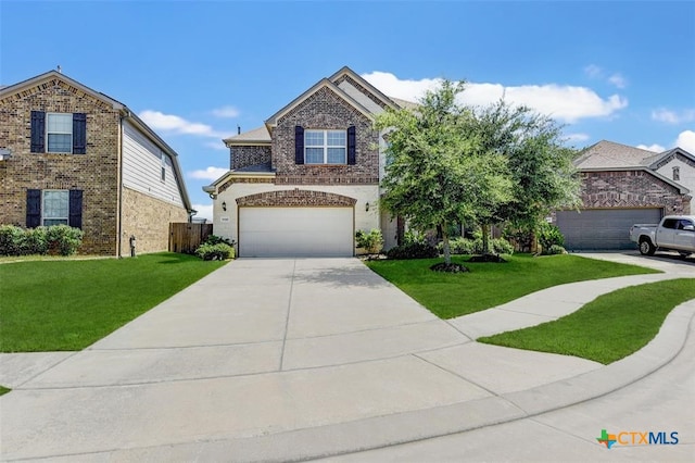 view of front facade with a garage and a front lawn