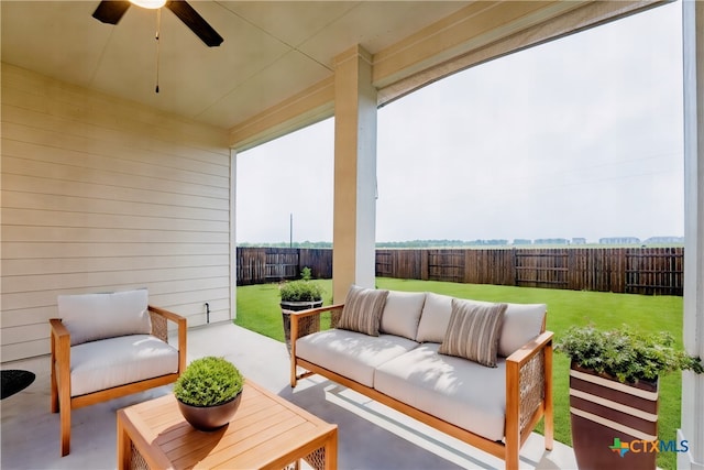 view of patio / terrace with an outdoor hangout area and ceiling fan