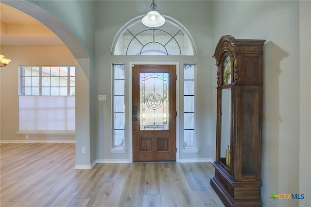 foyer with plenty of natural light and light wood-type flooring