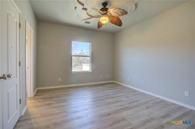 interior space featuring ceiling fan and light wood-type flooring