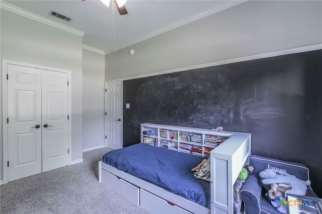 11503 Meredith Dr, Belton, TX 76513 - carpeted bedroom with crown molding and a ceiling fan