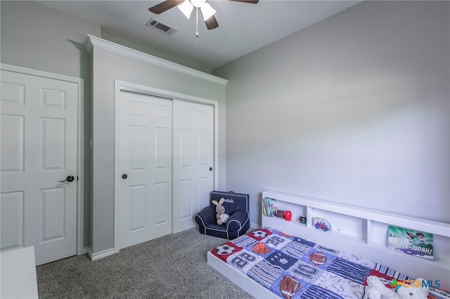 11503 Meredith Dr, Belton, TX 76513 - carpeted bedroom with a closet and ceiling fan