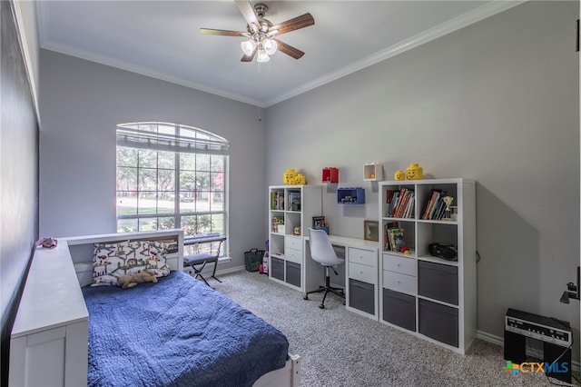 11503 Meredith Dr, Belton, TX 76513 - carpeted bedroom with ornamental molding, an office area, and ceiling fan