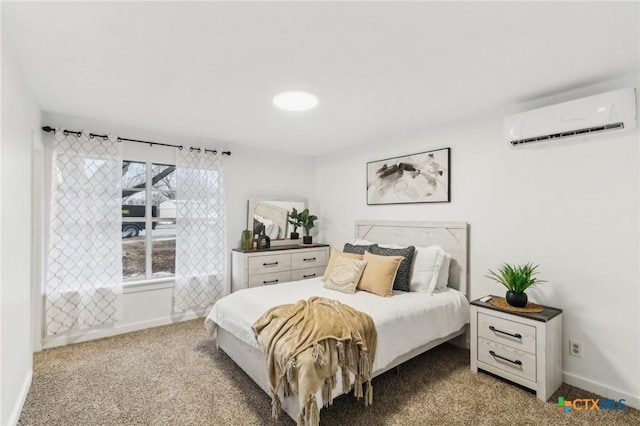 carpeted bedroom featuring a wall mounted air conditioner