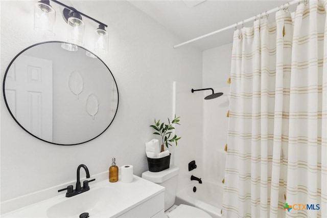 full bathroom with toilet, sink, and shower / bath combo with shower curtain