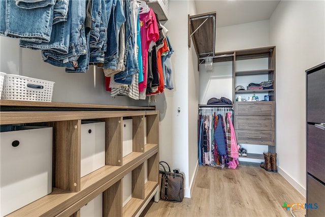 spacious closet with light hardwood / wood-style flooring