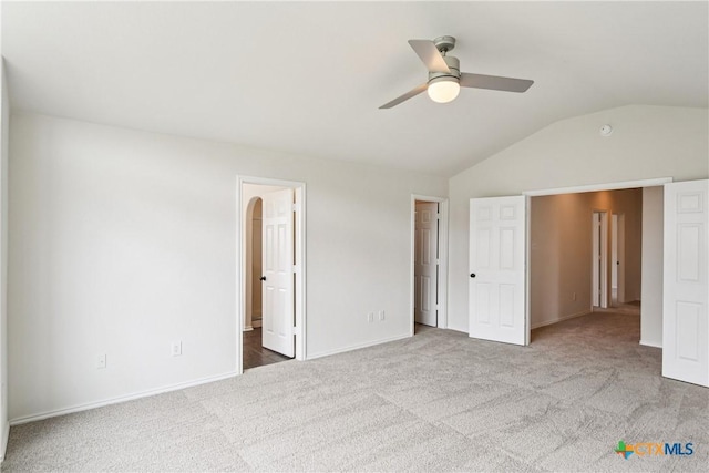 2010 Schorn Dr, Killeen, TX 76542 - unfurnished bedroom featuring carpet floors, lofted ceiling, ensuite bath, and ceiling fan