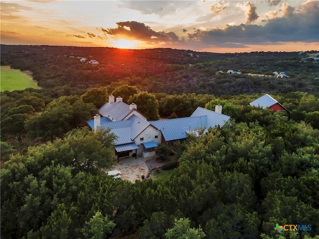 view of aerial view at dusk