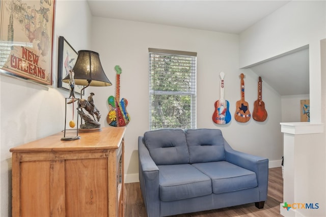 sitting room with dark hardwood / wood-style flooring