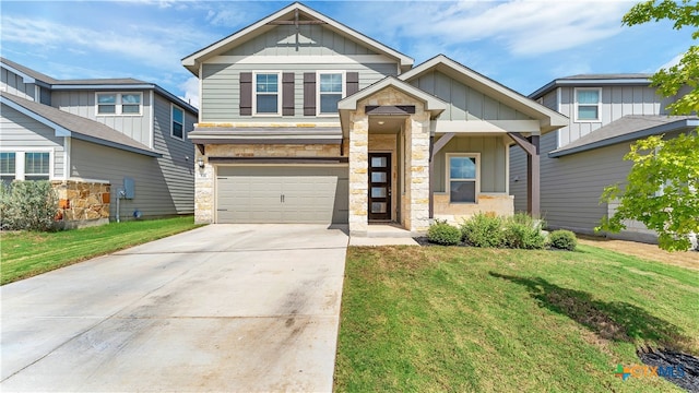 craftsman-style home featuring a garage and a front yard