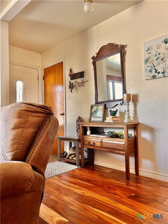 sitting room with hardwood / wood-style floors