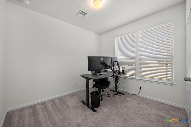 view of carpeted home office