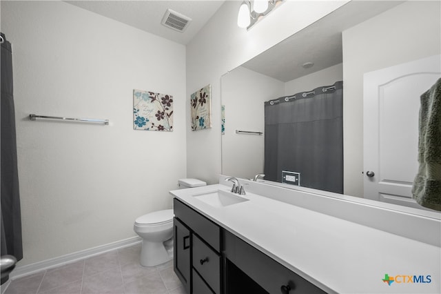 bathroom featuring tile patterned flooring, vanity, and toilet