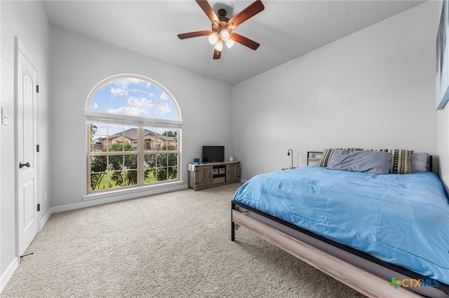 bedroom featuring carpet floors and ceiling fan