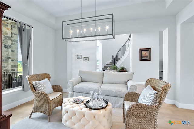 living room with light wood-type flooring