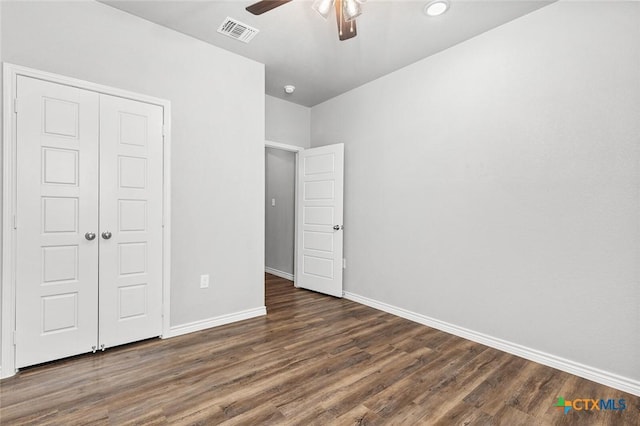 7917 Purvis St, Temple, TX 76502 - unfurnished bedroom with wood finished floors, a closet, a ceiling fan, and recessed lighting